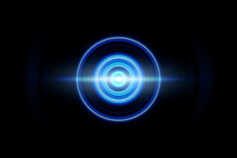 Abstract glowing circle blue light effect on black background Stock Illustration