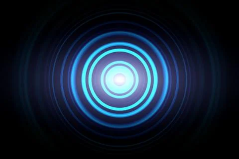 Abstract glowing circle blue light effect with sound waves oscillating backgr Stock Illustration
