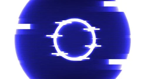 Abstract glowing circle frame with digital glitch effect in blue neon tones Stock Illustration