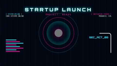 Abstract glowing circle loading animation on black screen | Sci-fi tech HUD.. Stock Footage 337502926