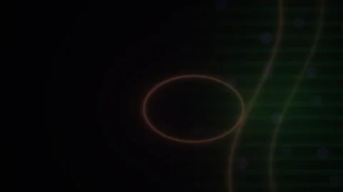 Abstract Glowing Circle with Wavy Lines on Dark Green Grid for Tech Themes Stock Footage 343686999