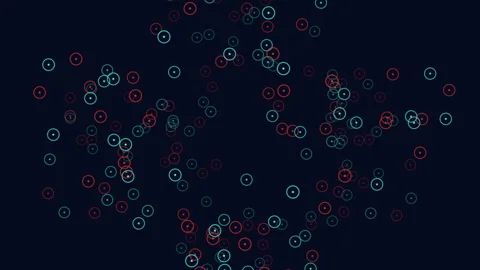 Abstract glowing circles and dots moving on dark background, tech data animation Vídeos de archivo 333152708