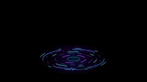 Abstract glowing circular digital interface with neon light lines and parti.. Видео 343611644