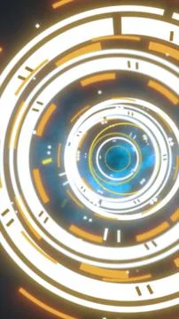 Abstract glowing circular digital interface with bright white and yellow ring 스톡 일러스트