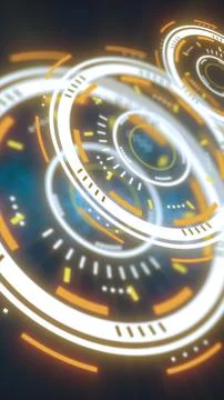 Abstract glowing circular digital interface with bright white and yellow ri.. Stock Illustration