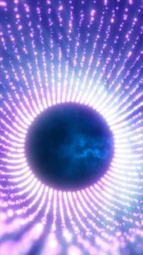 Abstract glowing circular formation with radiating violet light points agai.. 스톡 일러스트