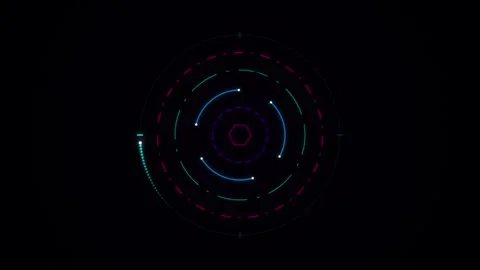 Abstract glowing circular neon interface elements with digital geometric pa.. Stock Footage 343611692