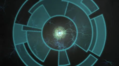 Abstract Glowing Circular Technology Symbol With Electric Light Patterns Stock Footage 305837073