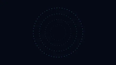 Abstract glowing concentric circles with small dots rotating in a dark back.. Video stock 346447940