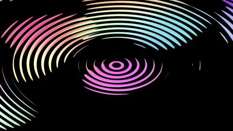 Abstract glowing concentric wavy circles lines expanding on black background Stock Footage 337424484