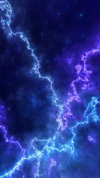 Abstract glowing cosmic lightning streaks across a deep blue space background Illustrazione stock