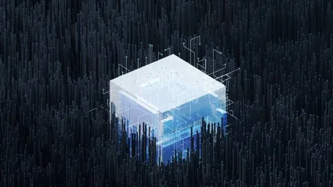 Abstract glowing cube with circuitry and connections on a dark background o.. Stock Footage 332315691