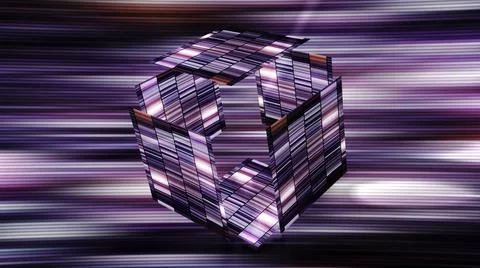 Abstract glowing cube covered by blinking digital tiles. Motion. 3D cubic shape Stock Illustration