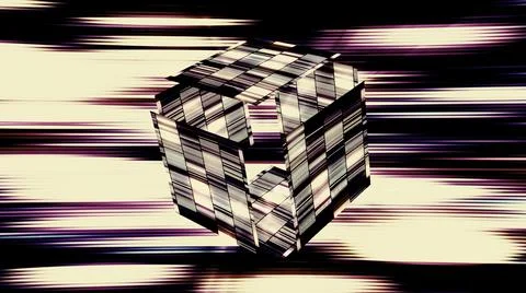 Abstract glowing cube covered by blinking digital tiles. Motion. 3D cubic shape Stock Illustration