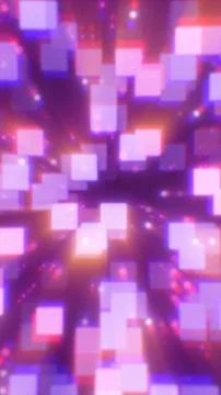 Abstract glowing cubes and pixel shapes in motion, forming a vibrant digita.. Stock Illustration