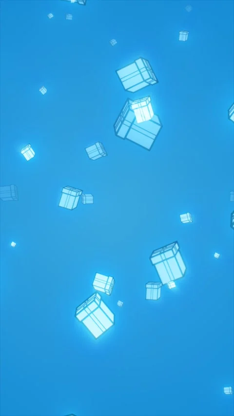 Abstract glowing cubes floating in a bright blue space, creating a futurist.. Stock Footage 323226368