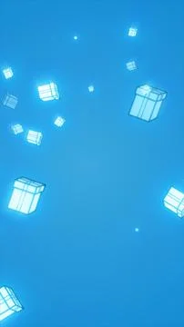 Abstract glowing cubes floating in a bright blue space, creating a futurist.. Stock Illustration