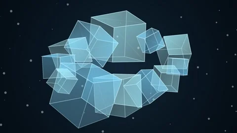 Abstract glowing cubes forming complex digital data structure in dark cosmi.. Stock Footage 346002310