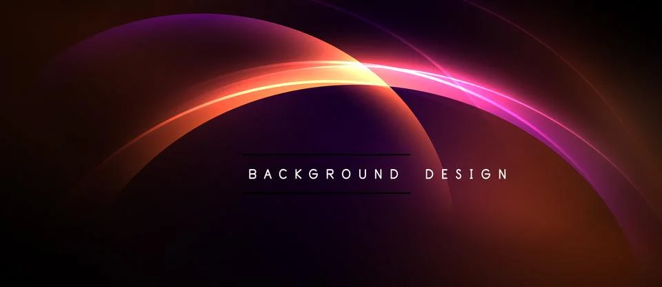 Abstract glowing curves create dynamic composition. Dark background emphasize Stock Illustration