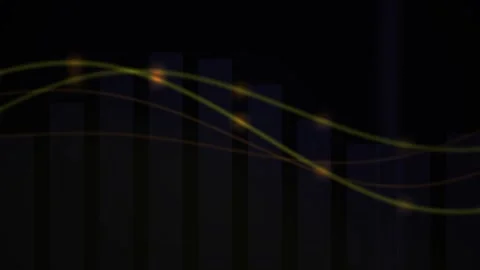 Abstract Glowing Curves Flowing over Dark Bar Chart Background Animation Loop Stock Footage 344715418