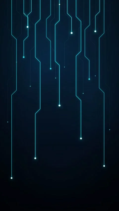 Abstract glowing cyan lines and nodes arranged in a vertical circuit board .. Stock Footage 346103439