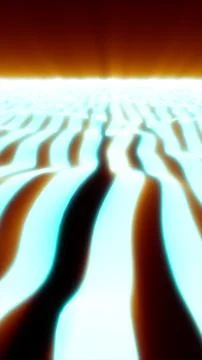 Abstract glowing cyan waves stretching across a surreal landscape under a w.. Stock Illustration