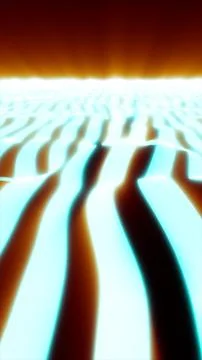 Abstract glowing cyan waves stretching across a surreal landscape under a war Stock Illustration