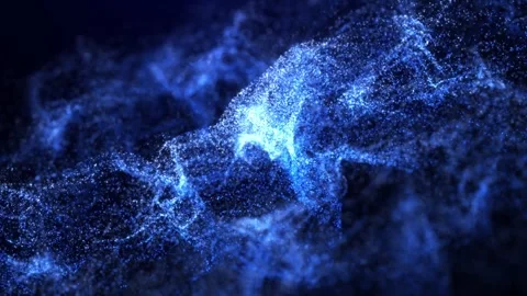 Abstract glowing cyber wave of particles and dots moving on a blue background Stock Footage 286432367