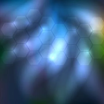 Abstract glowing dark background with light hexagon shapes Stock Illustration