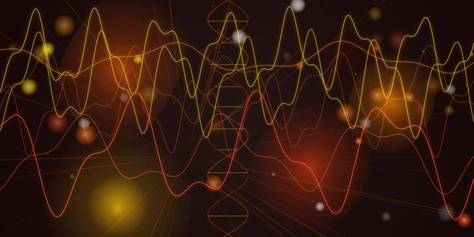 Abstract glowing data waves on dark background Stock Illustration