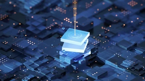 Abstract glowing digital circuit board with futuristic technology and data .. Vídeos de archivo 332316924