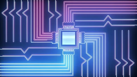 Abstract Glowing Digital Circuit Board Background Stock Footage 332422207