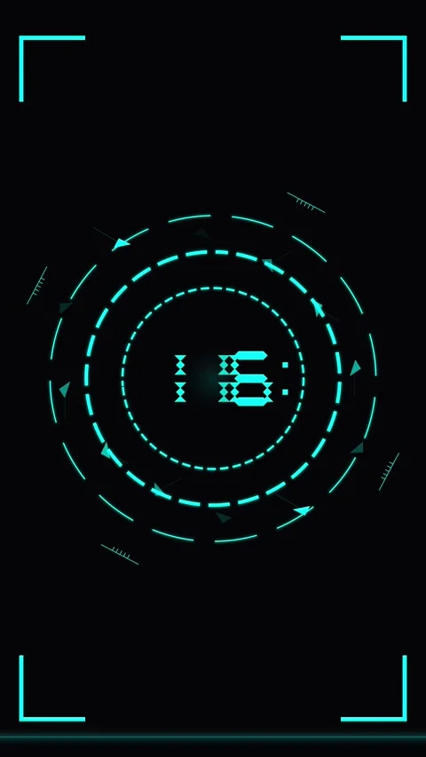 Abstract glowing digital countdown timer interface on black background 動画素材 344932685