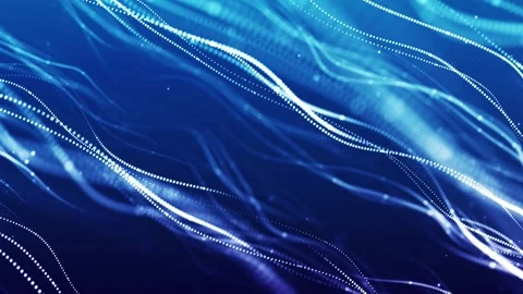 Abstract glowing digital cyber wave lines made of particles and dots moves o Stock Footage 281400902
