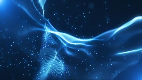 Abstract glowing digital cyber wave consisting of particles and dots moving Stock Footage 293703385