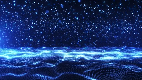 Abstract glowing digital cyber wave composed of particles and dots moves Stock Footage 303083991