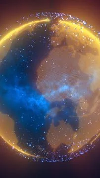 Abstract glowing digital globe with blue and golden dots symbolizing global d Stock Illustration