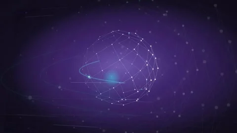 Abstract Glowing Digital Globe with Connected Network Nodes on Dark Purple Stock Footage 339317164