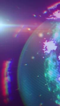 Abstract glowing digital globe with pixelated surface and light reflections,  Illustrazione stock