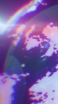 Abstract glowing digital globe with pixelated surface and light reflections,  Illustrazione stock