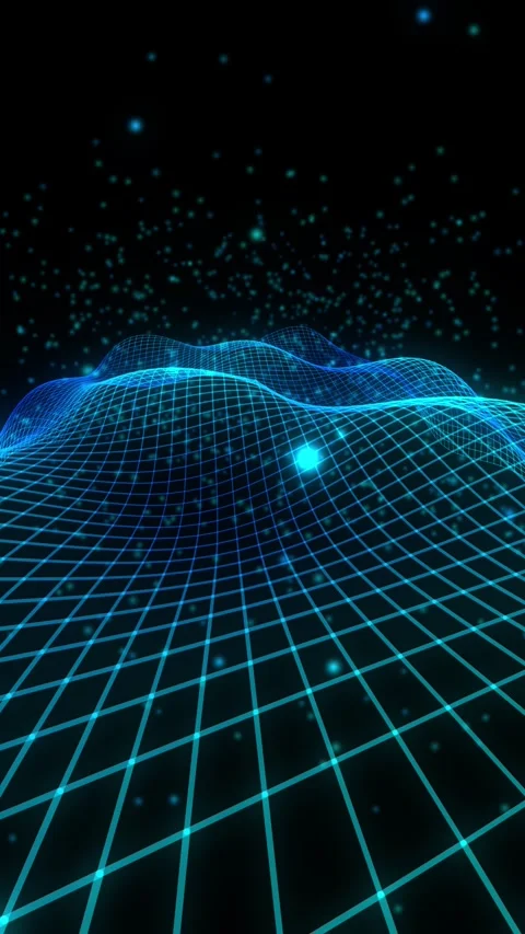 Abstract glowing digital grid landscape with floating particles Stock Footage 340655583