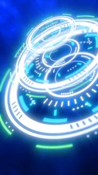 Abstract glowing digital interface with circular HUD elements in white, gre.. Stock Illustration