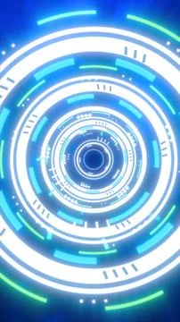 Abstract glowing digital interface with circular HUD elements in white, gre.. Stock Illustration