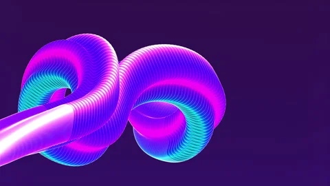 Abstract Glowing Digital Line Wave Wireframe Curved Ring 動画素材 242628354
