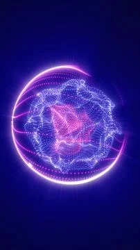Abstract glowing digital sphere composed of purple and blue particles, high.. 스톡 사진