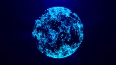Abstract glowing digital sphere. Moving ball of dots, lines and triangles Stock Footage 249742904