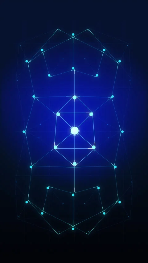 Abstract glowing digital tech animation with blue network lines and dots Stock Footage 347555599