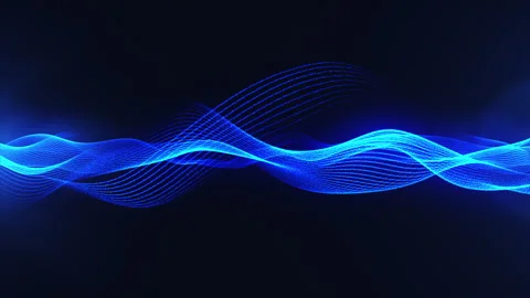 Abstract glowing digital wave seamless motion. Blue futuristic particle waves Stock Footage 304172969