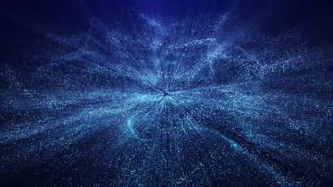 Abstract glowing digital waves of particles and glitter emit bright rays of l Stock Footage 318968507