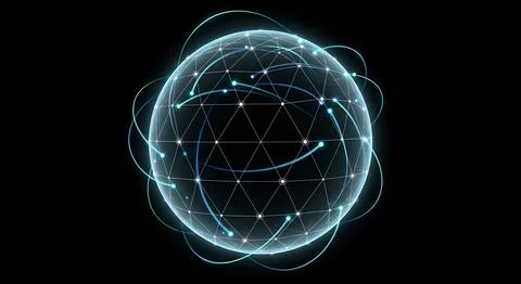 Abstract glowing digital world globe connection network on black background Stock Illustration